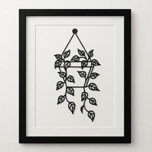 Minimalist Hanging Plant 3D Line Art Print 8x10 Matte Board Botanical Wall Decor